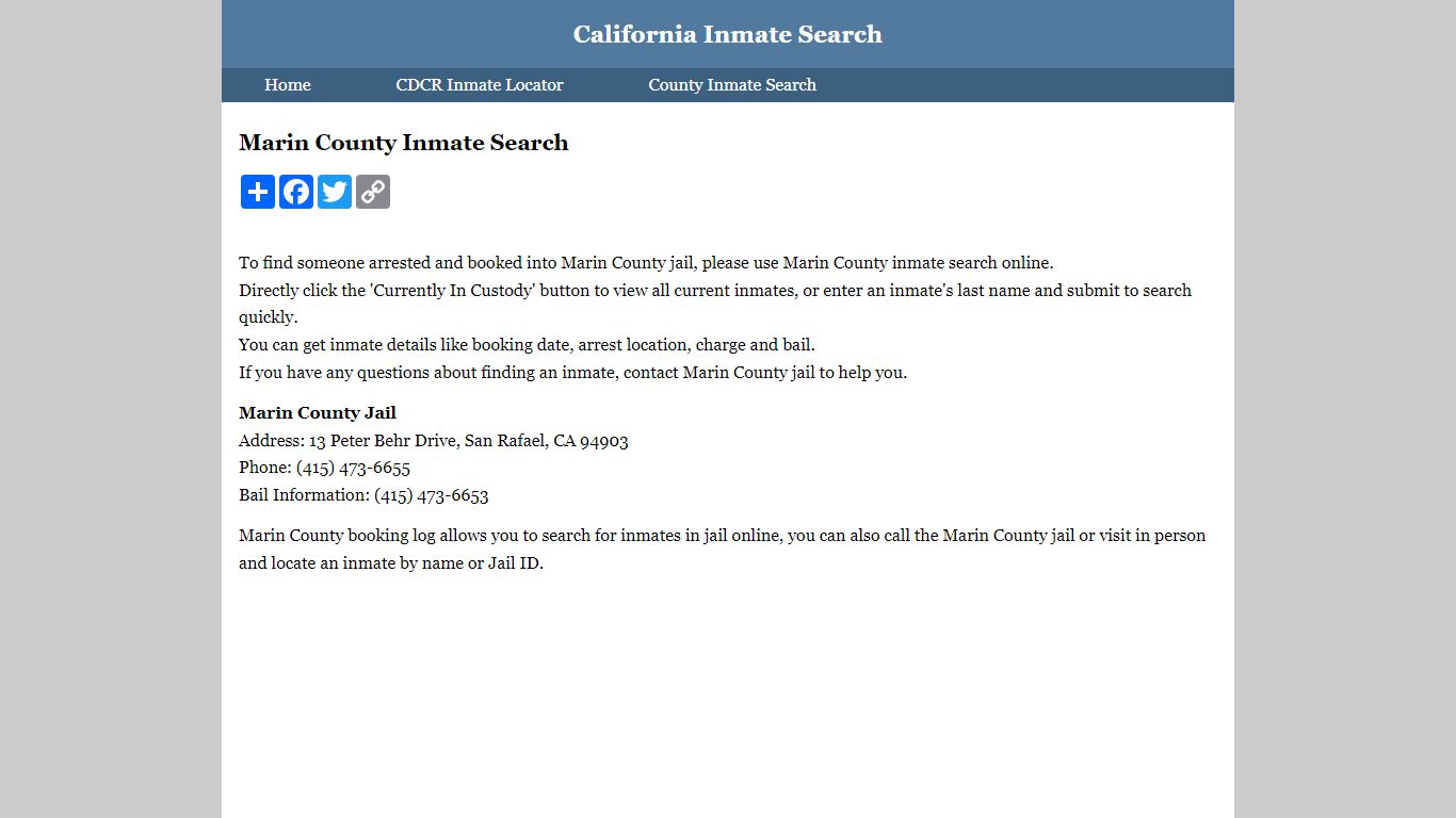 Marin County Inmate Search